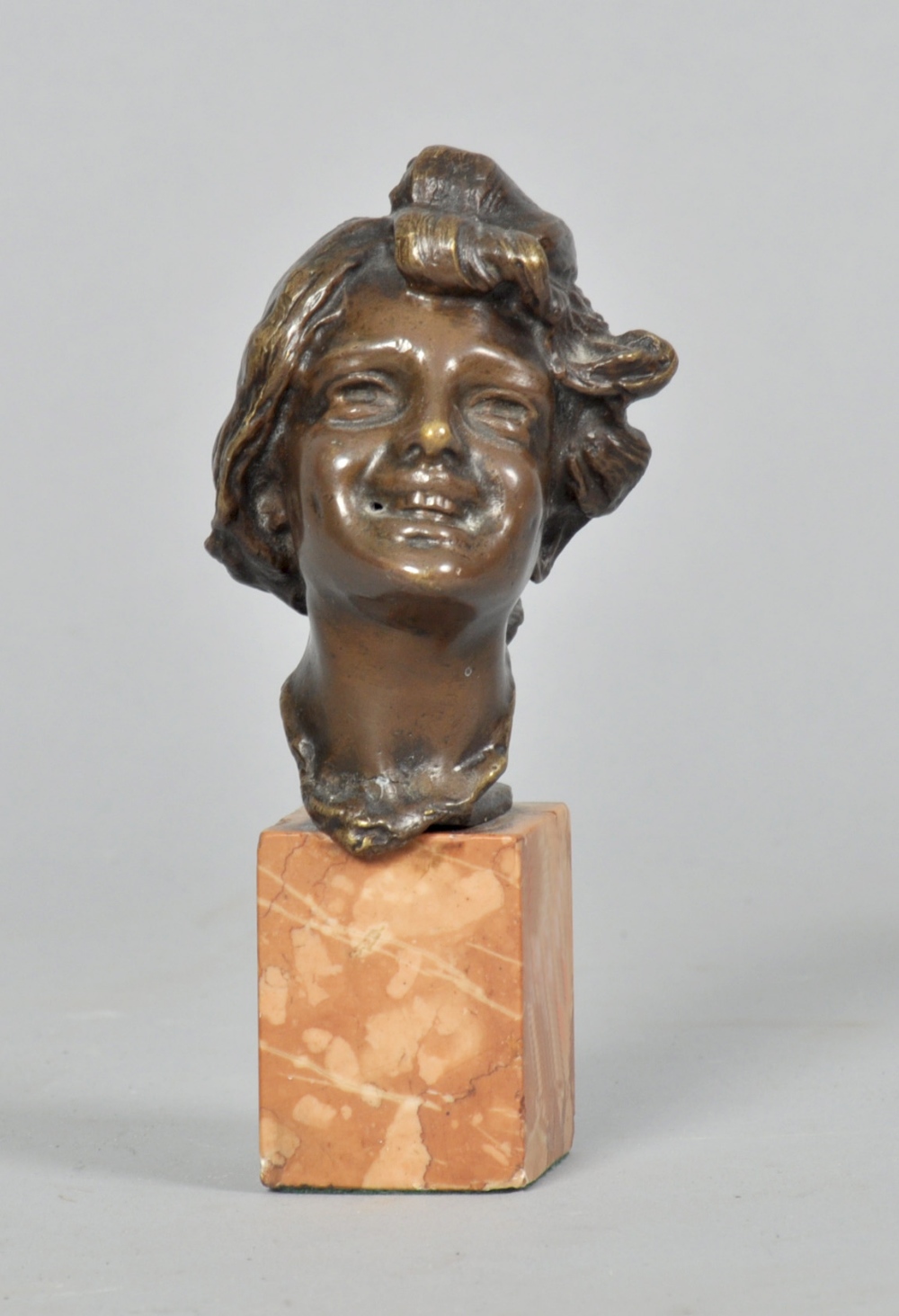 A patinated bronze bust of a lady, after A. Drury, 10.75""h.