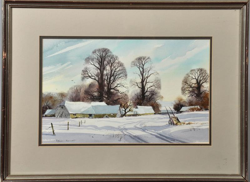 Lewis Howe-Bennett - a fresh fall of snow, signed, framed and glazed, watercolour, 10"" x 16"".