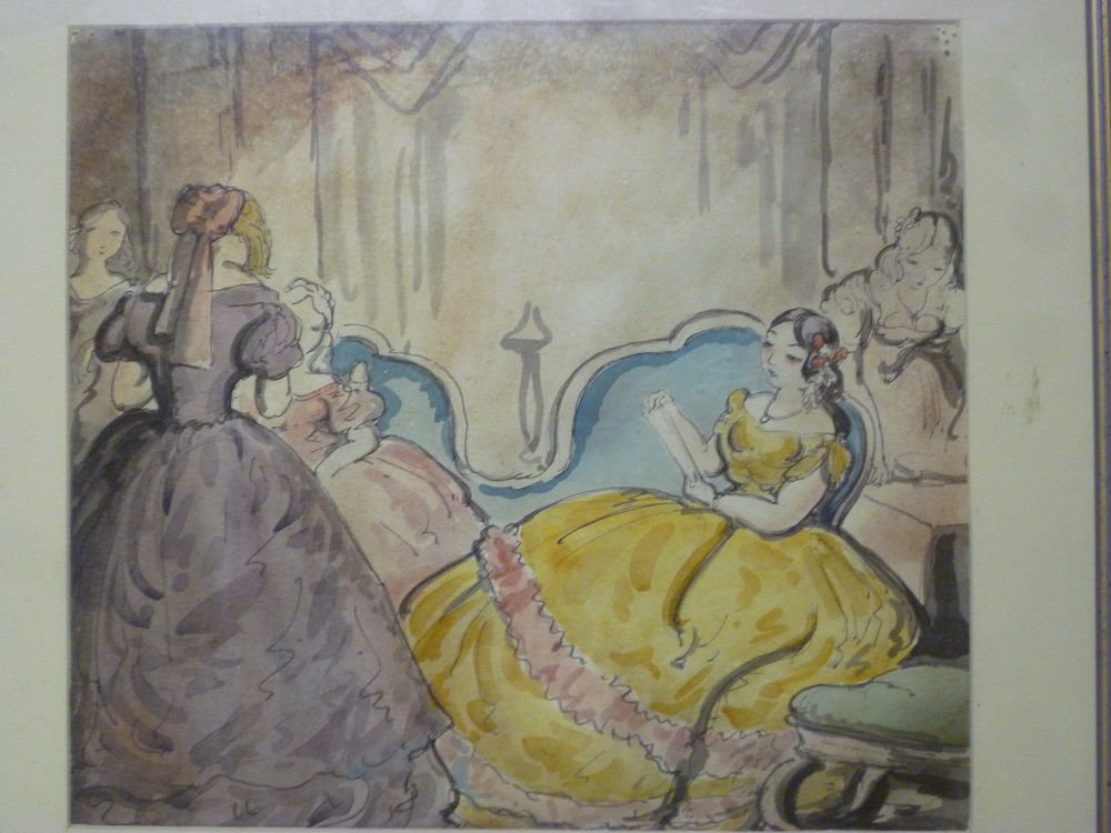 Harold Hope Reed - watercolour Interior scene with classical females 10"" x 11