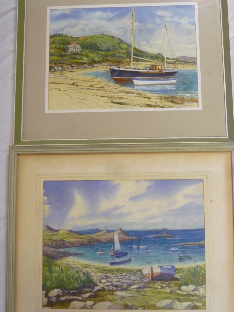 Peter H. Brown-watercolours Two Isles of Scilly coastal scenes with boats, signed 11"" x 16"" and