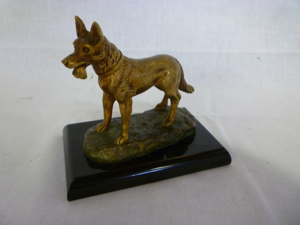An Austrian-type bronze figure of a standing Alsatian dog, 4½"" long on black ceramic base