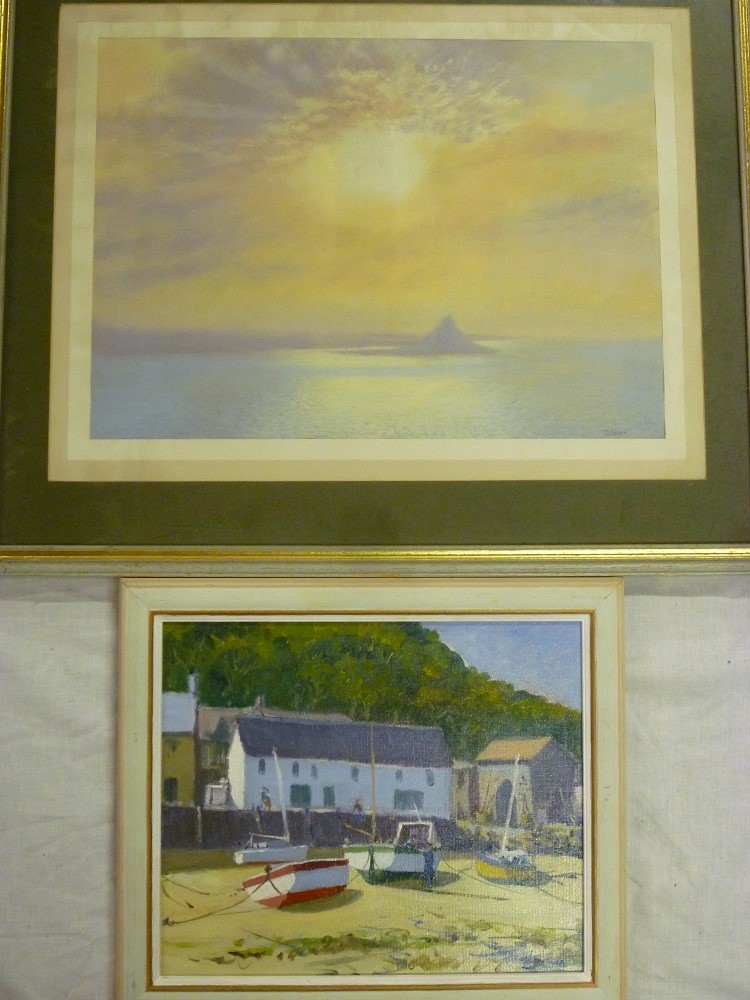 Peter H. Brown-pastel ""Clearing Mists Mounts Bay Cornwall"", signed, labelled to verso 12"" x 16""