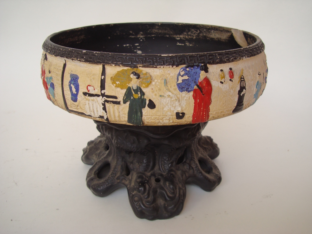 A Cyples Old Pottery Embosa ware bowl on stand.