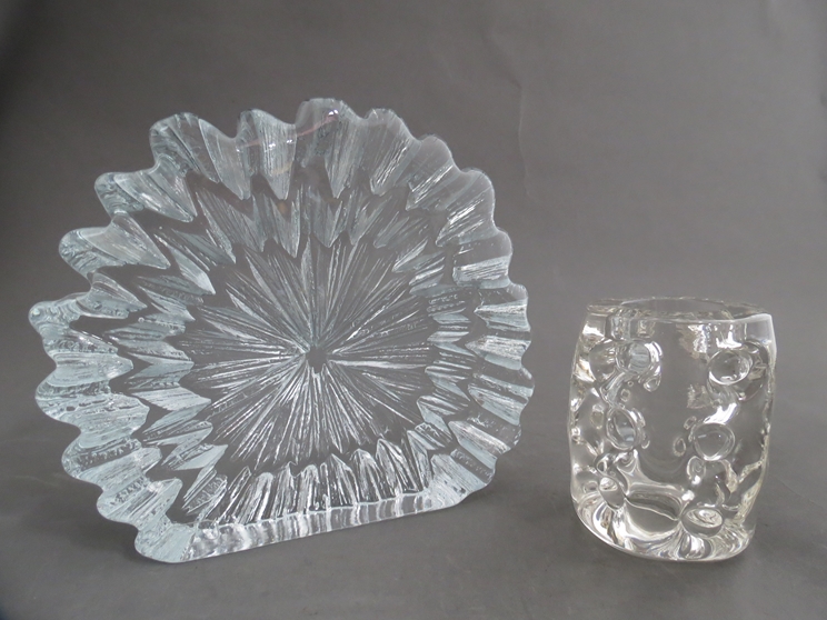 A Liskeard clear glass vase and a Scandinavian glass clear sunburst paper weight