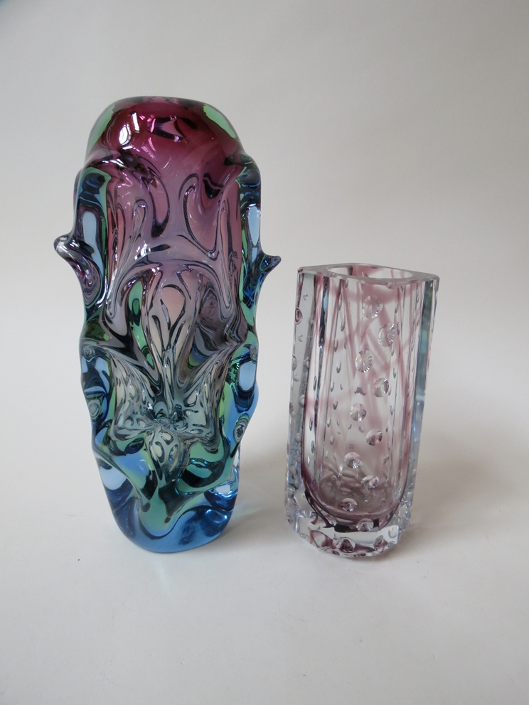 Skrdlovice glass vase by Jan Beranek and one other Czech vase