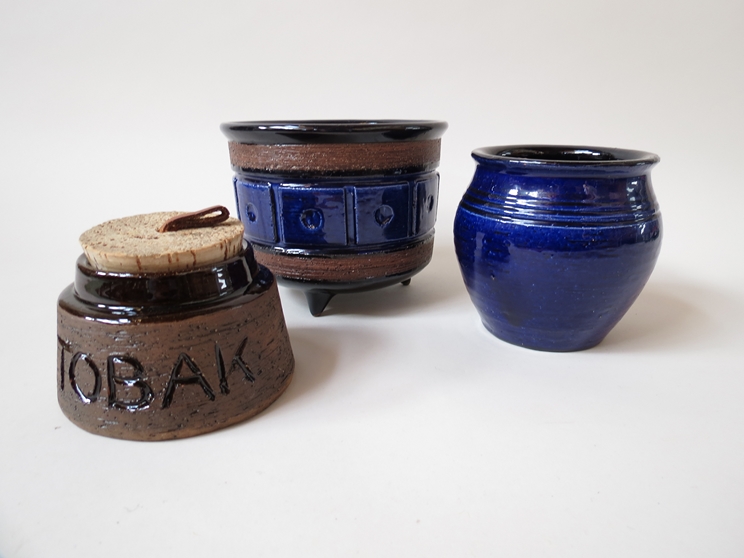 A large footed bowl by Timmernabben Mönsterås, Gabriel and a Steninge vase and Laholm tobacco jar