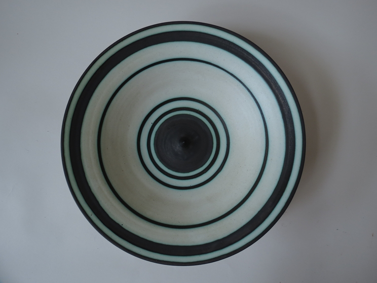 RICHARD BAXTER (b.1959) A large footed bowl, matt white glaze and green tinted black rings. - Image 2 of 2