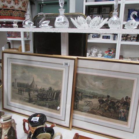 A pair of framed and glazed aquatints 'Royal Artillery 1884' and 'Rocket Practice'