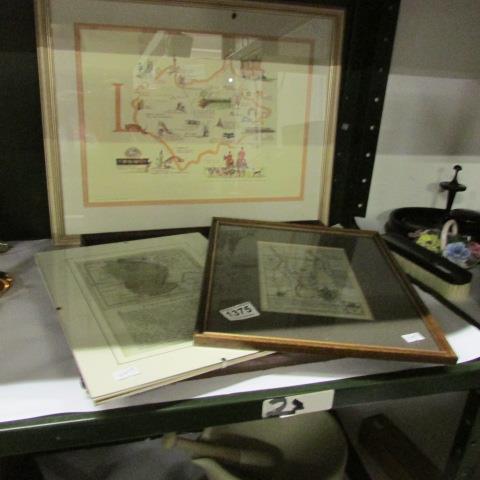 4 framed prints of old maps