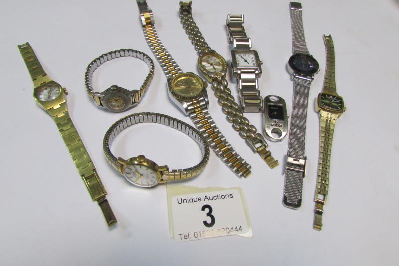 8 Ladies wristwatches and a watch head (some marked Cartier, Gucci etc)