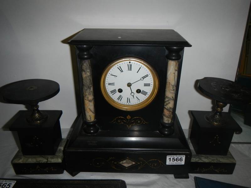 3 piece Slate Clock Garniture set