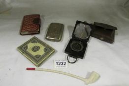 A mixed lot including compass, card case a/f, clay pipe etc