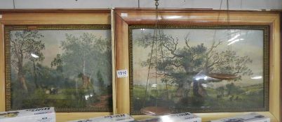 Pair of framed and glazed oil paintings of Stags & Deer in landscape signed Lyons
