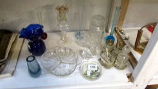 A mixed lot of glassware including small lustre, art glass, spill vase etc