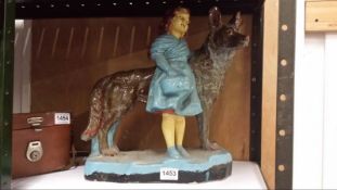 Art Deco plaster figure of Girl with Alsatian Dog