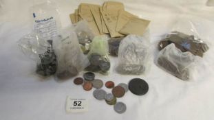 A quantity of old coins including GB copper, foreign etc