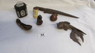 A 20th century Inro, Carved fish, crocodile, frog spoon etc