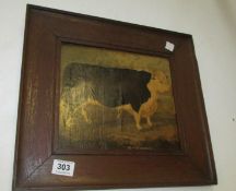 An oak framed picture of a prize Hereford bull, Sir George