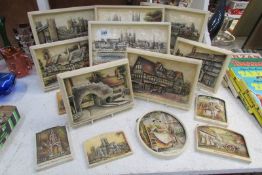 14 Osborne ivorex plaques including Tower of London, Conway Castle, Lincoln etc