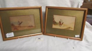 A pair of small watercolours depicting Arabian desert scenes