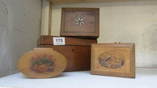 4 wooden boxes including Victorian inlaid tea caddy