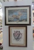 2 prints of tigers including 1 entitled 'Cool for Cats' by Willem de Beer