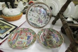 3 old Chinese style plates