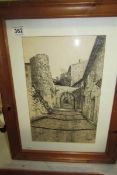 A framed and glazed etching entitled 'Biot Vestages des Ramarts' and signed A Hesins?