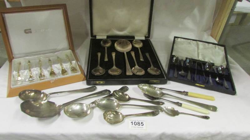 3 cased sets of cutlery etc