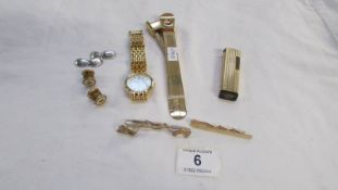 A Philip Mercier gent's wristwatch, a cigar cutter, cigarette lighter, tie pins and cuff links
