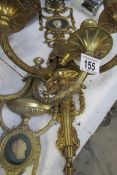 2 brass wall lights with Wedgwood plaques