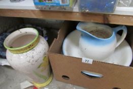 A quantity of ceramics including jugs, basins etc