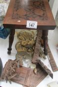 A mixed lot of wooden items including stool