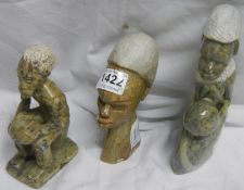 3 African carved figurines