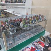 129 hand painted lead Marvel figurine collection including collector's cards and magazines