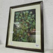 A framed and glazed mixed media painting 'Bamboo' signed Susan Hillier S.B.A. Artist for Kew