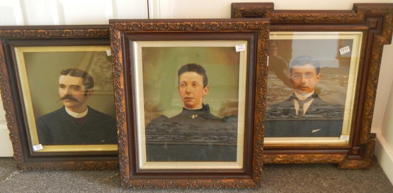 3 framed and glazed hand finished photographs of early 20th century portraits of the Nuttall family,