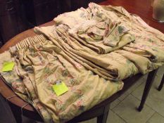 2 pairs of vintage gold and floral curtains, 160" wide by 67" long and  133" wide x 79" long