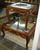 2 mahogany glass topped coffee tables