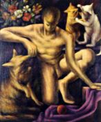 A Dog and Cats Life Framed Alkyd oil on canvas 24" x 20" Signed and dated 1994 by Joseph Smedley