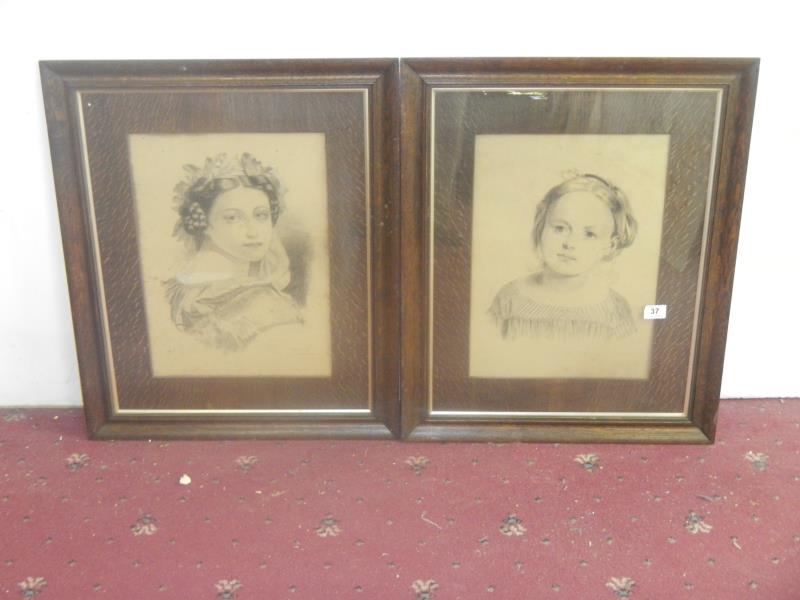 2 F/G portrait drawings of girls signed Nicholls dated 1877 & 1878