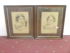 2 F/G portrait drawings of girls signed Nicholls dated 1877 & 1878