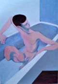 Boy in the Bath Framed & glazed Gouache on paper 11" x 16" Signed by Joseph Smedley