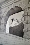 Bolsover Castle - view through a Terrace 11 ¼" x 8 ¼" Pen and wash Signed and dated 1948 by Joseph