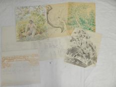 A quantity of drawings including watercolour of nude etc attributed to Franklin White school