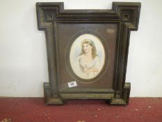 Late Victorian print of a young lady in unusual frame