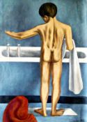 Boy at Toilette 24" x 18" Oil on canvas Signed and dated 1966 by Joseph Smedley