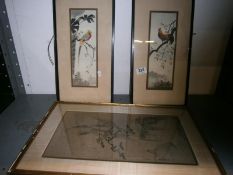 3 chinese pictures, 2 on paper, one on silk