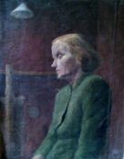 Model at Reading with picture on the reverse 19 ¾"x 15 ¾" Oil on canvas Signed but not dated by