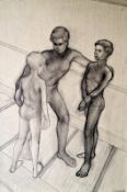 Three Boys at the Swimming Baths 17 ¾" x 12 ¼" Pencil with pen and ink Signed and dated 1951 by
